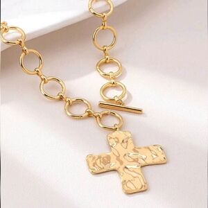 Gold Cross Toggle Necklace - Women's Fashion Jewelry